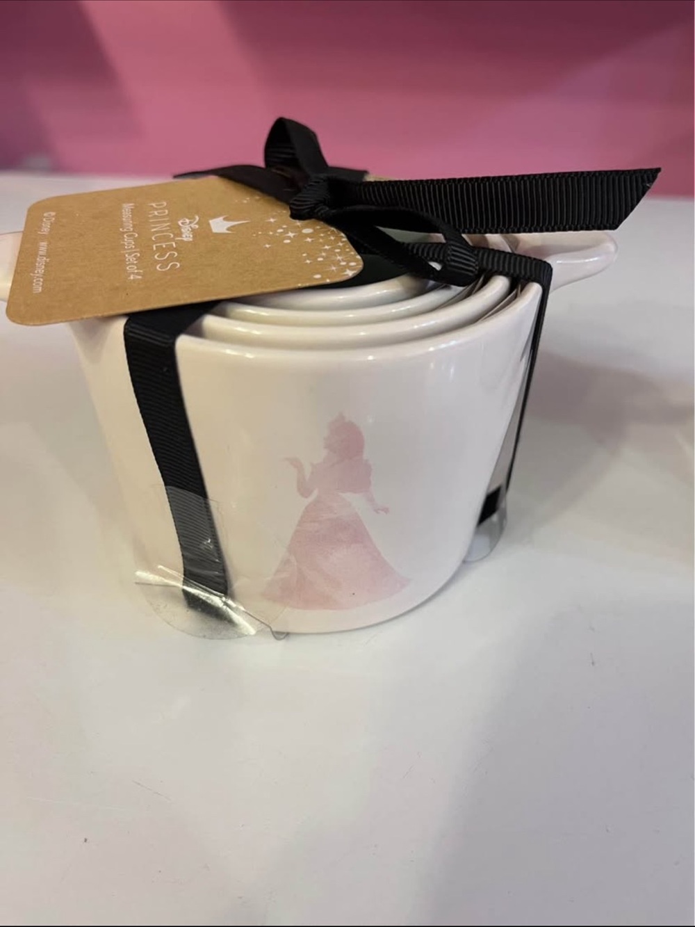Rae Dunn White Ceramic Measuring Cup Set with Pink Detail - Picture 1 of 3